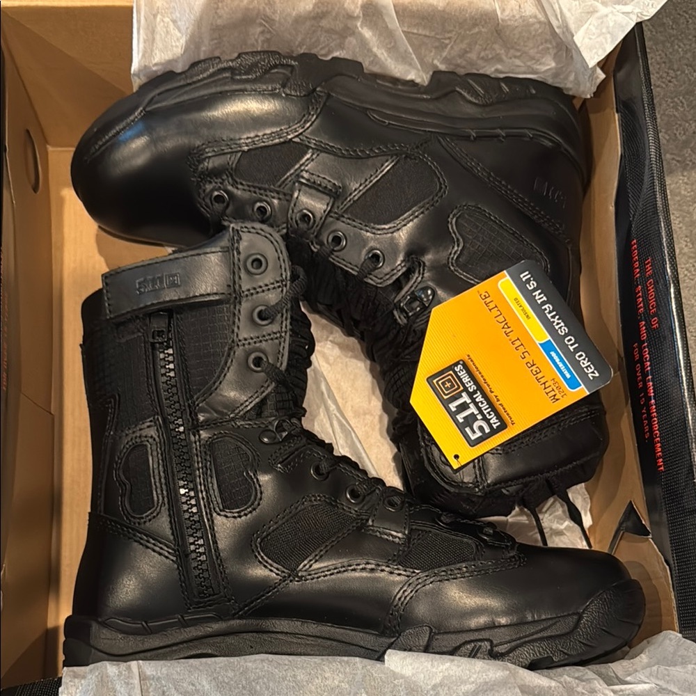 Black Tactical Boots with Side Zipper